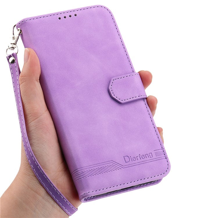 DIERFENG DF-03 For Samsung Galaxy M35 5G Leather Case Lines Imprint Wallet Phone Cover - Purple