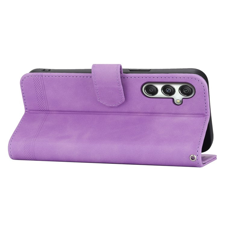DIERFENG DF-03 For Samsung Galaxy M35 5G Leather Case Lines Imprint Wallet Phone Cover - Purple