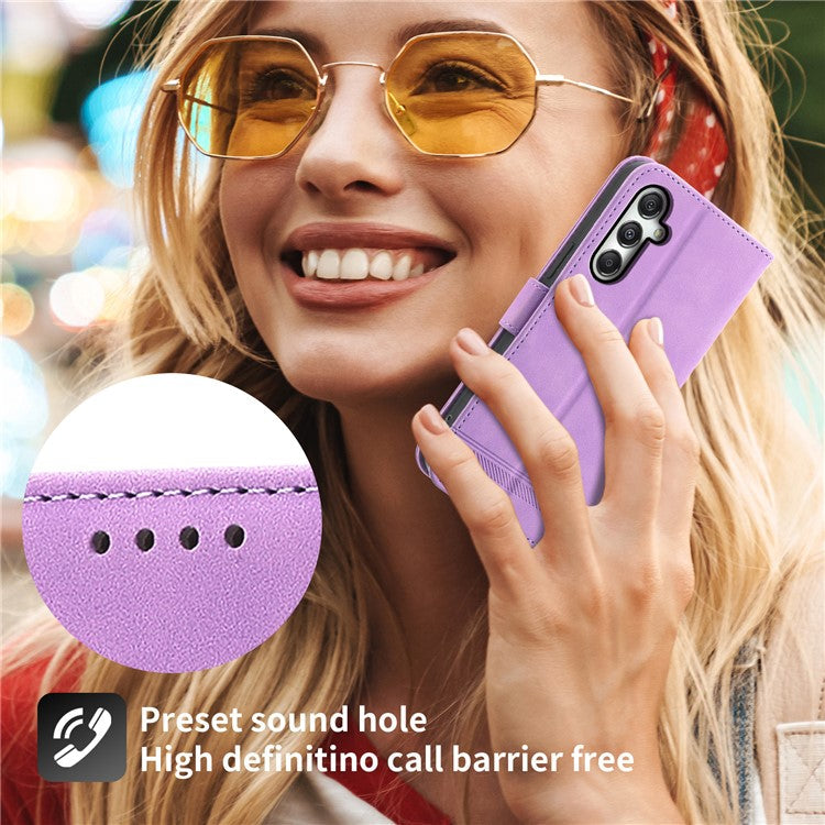 DIERFENG DF-03 For Samsung Galaxy M35 5G Leather Case Lines Imprint Wallet Phone Cover - Purple