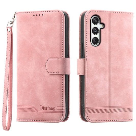 DIERFENG DF-03 For Samsung Galaxy M35 5G Leather Case Lines Imprint Wallet Phone Cover - Pink
