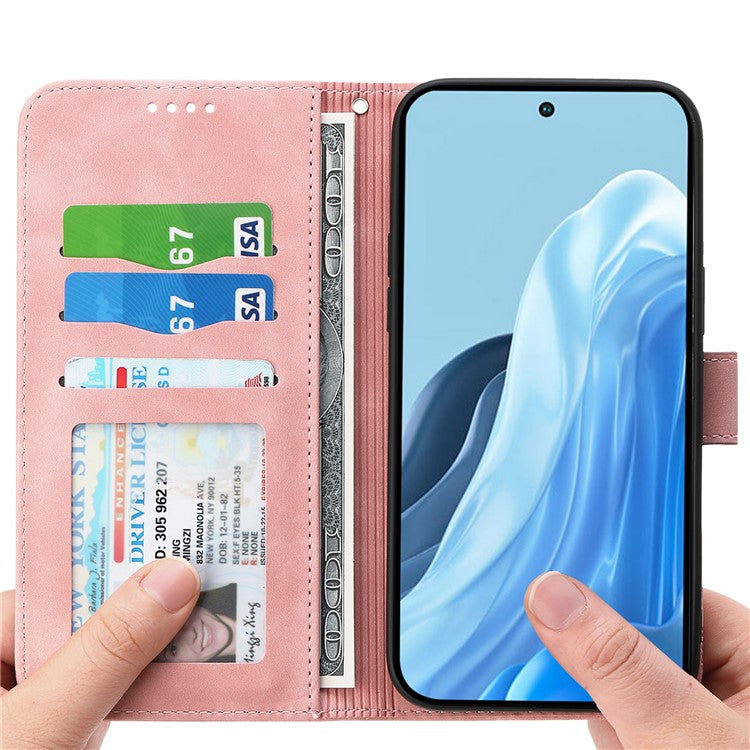 DIERFENG DF-03 For Samsung Galaxy M35 5G Leather Case Lines Imprint Wallet Phone Cover - Pink