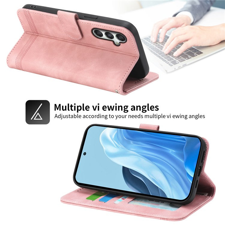 DIERFENG DF-03 For Samsung Galaxy M35 5G Leather Case Lines Imprint Wallet Phone Cover - Pink