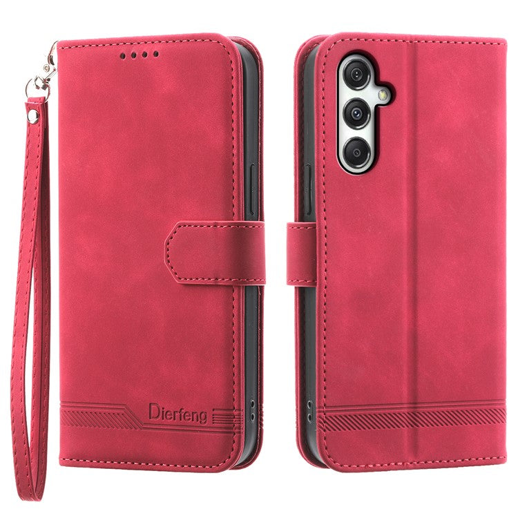DIERFENG DF-03 For Samsung Galaxy M35 5G Leather Case Lines Imprint Wallet Phone Cover - Red