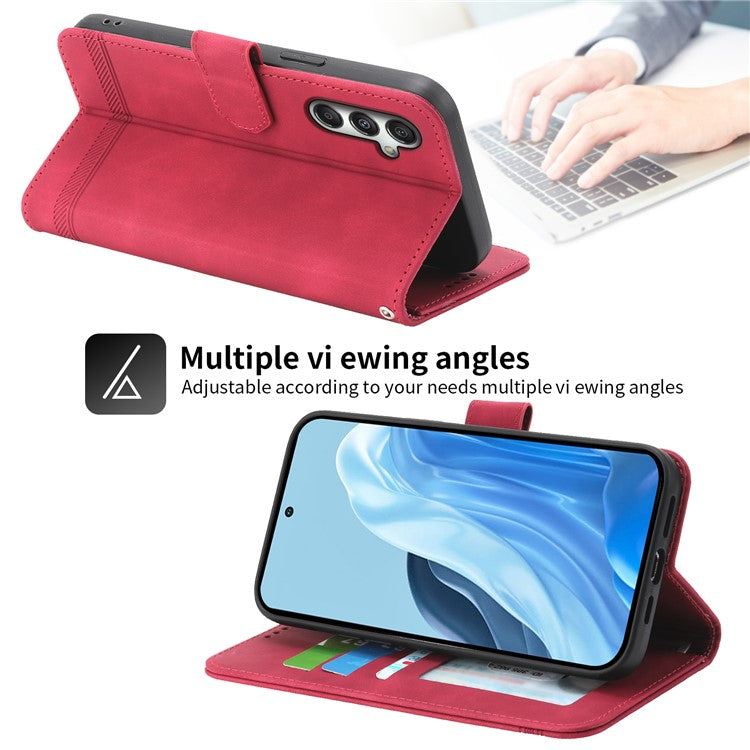 DIERFENG DF-03 For Samsung Galaxy M35 5G Leather Case Lines Imprint Wallet Phone Cover - Red