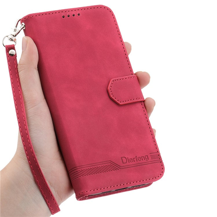 DIERFENG DF-03 For Samsung Galaxy M35 5G Leather Case Lines Imprint Wallet Phone Cover - Red