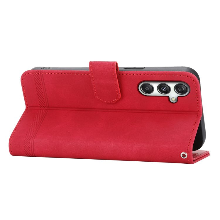 DIERFENG DF-03 For Samsung Galaxy M35 5G Leather Case Lines Imprint Wallet Phone Cover - Red