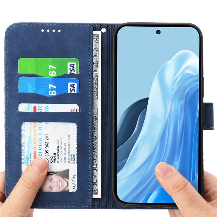 DIERFENG DF-03 For Samsung Galaxy M35 5G Leather Case Lines Imprint Wallet Phone Cover - Blue