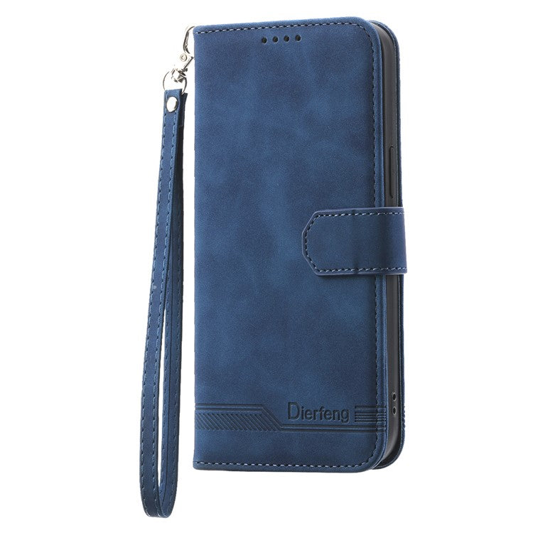 DIERFENG DF-03 For Samsung Galaxy M35 5G Leather Case Lines Imprint Wallet Phone Cover - Blue