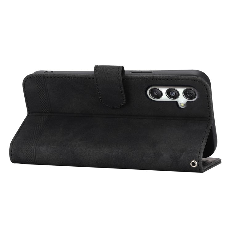 DIERFENG DF-03 For Samsung Galaxy M35 5G Leather Case Lines Imprint Wallet Phone Cover - Black