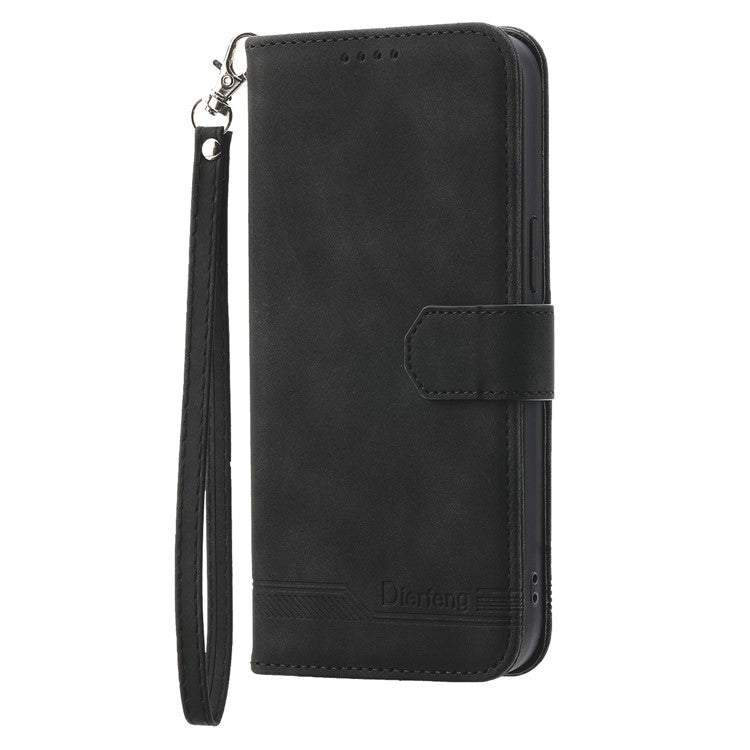 DIERFENG DF-03 For Samsung Galaxy M35 5G Leather Case Lines Imprint Wallet Phone Cover - Black