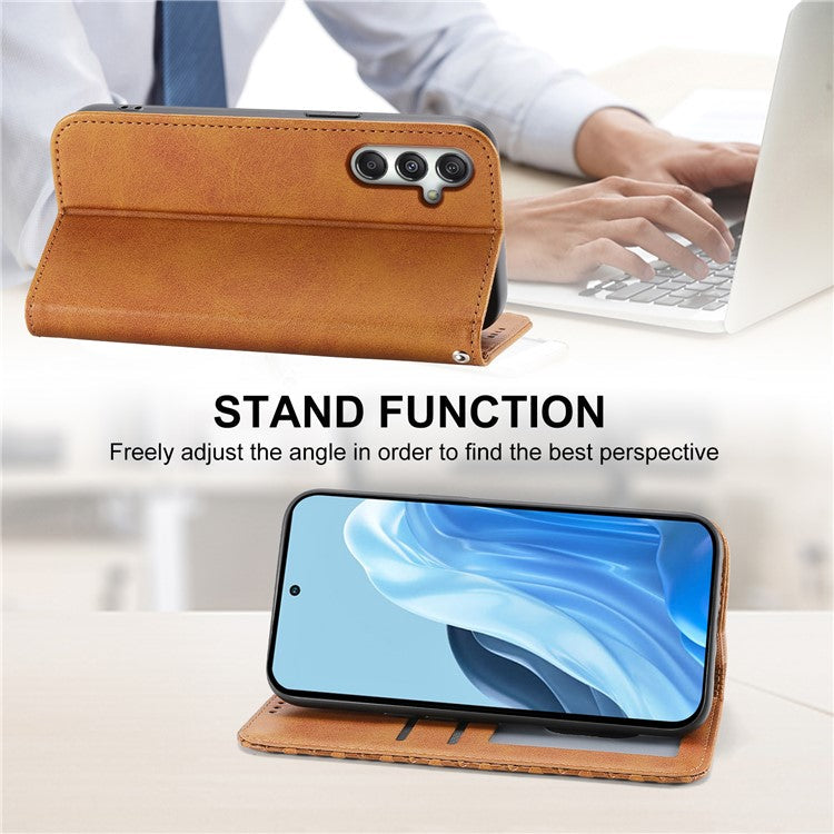 For Samsung Galaxy M35 5G Case Calf Texture PU Leather Phone Cover with Wallet - Yellow