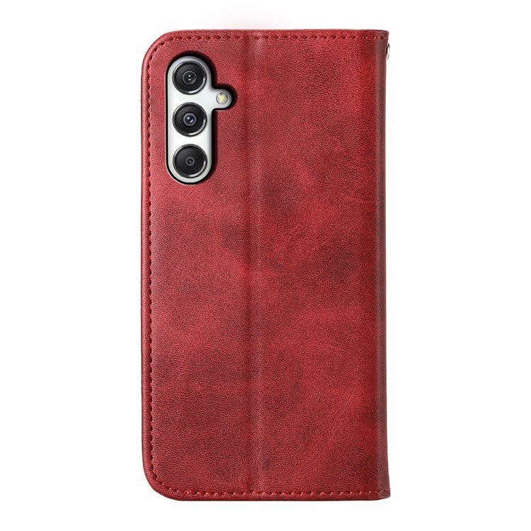 For Samsung Galaxy M35 5G Case Calf Texture PU Leather Phone Cover with Wallet - Red