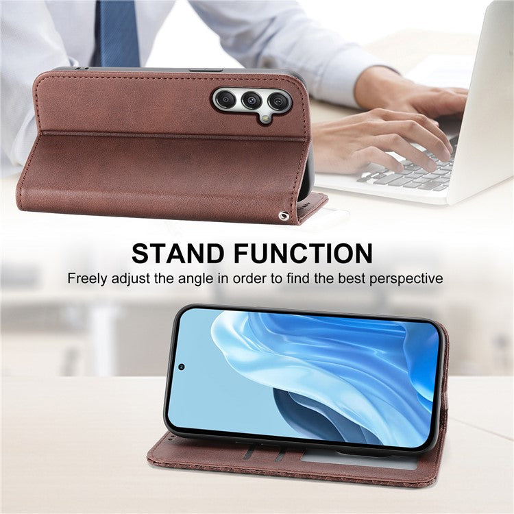 For Samsung Galaxy M35 5G Case Calf Texture PU Leather Phone Cover with Wallet - Brown