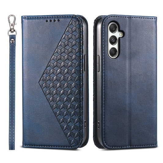For Samsung Galaxy M35 5G Case Calf Texture PU Leather Phone Cover with Wallet - Blue
