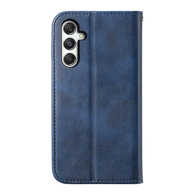 For Samsung Galaxy M35 5G Case Calf Texture PU Leather Phone Cover with Wallet - Blue