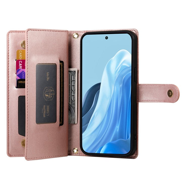 DF-011 For Samsung Galaxy M35 5G Case Zipper Pocket Wallet Leather Phone Cover with Straps - Pink