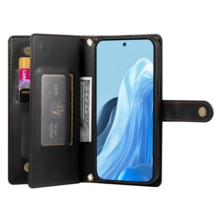 DF-011 For Samsung Galaxy M35 5G Case Zipper Pocket Wallet Leather Phone Cover with Straps - Black