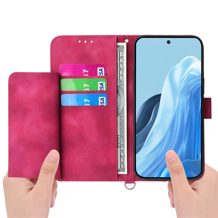 For Samsung Galaxy M35 5G Case Flower Pattern PU Leather Wallet Phone Cover with Strap - Wine Red