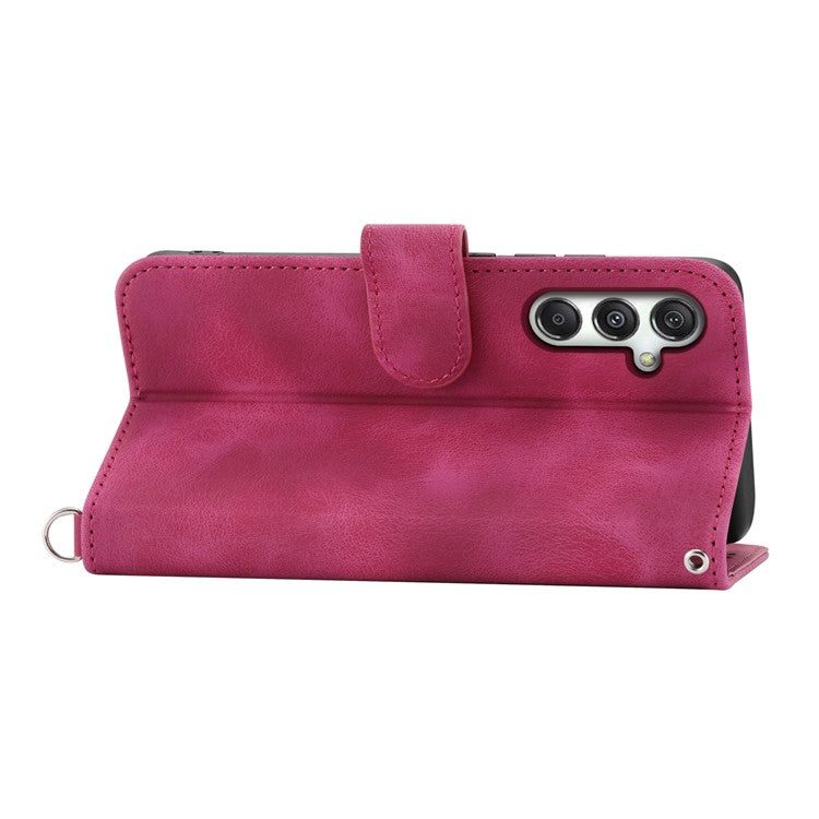 For Samsung Galaxy M35 5G Case Flower Pattern PU Leather Wallet Phone Cover with Strap - Wine Red