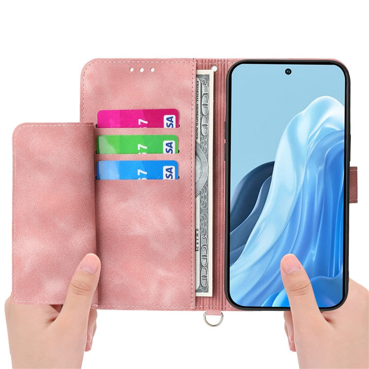 For Samsung Galaxy M35 5G Case Flower Pattern PU Leather Wallet Phone Cover with Strap - Pink