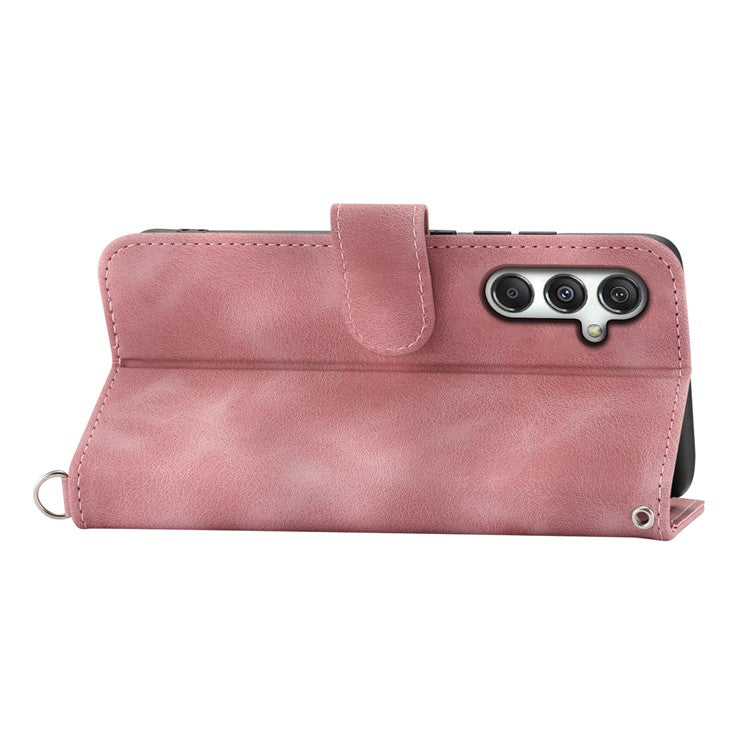 For Samsung Galaxy M35 5G Case Flower Pattern PU Leather Wallet Phone Cover with Strap - Pink
