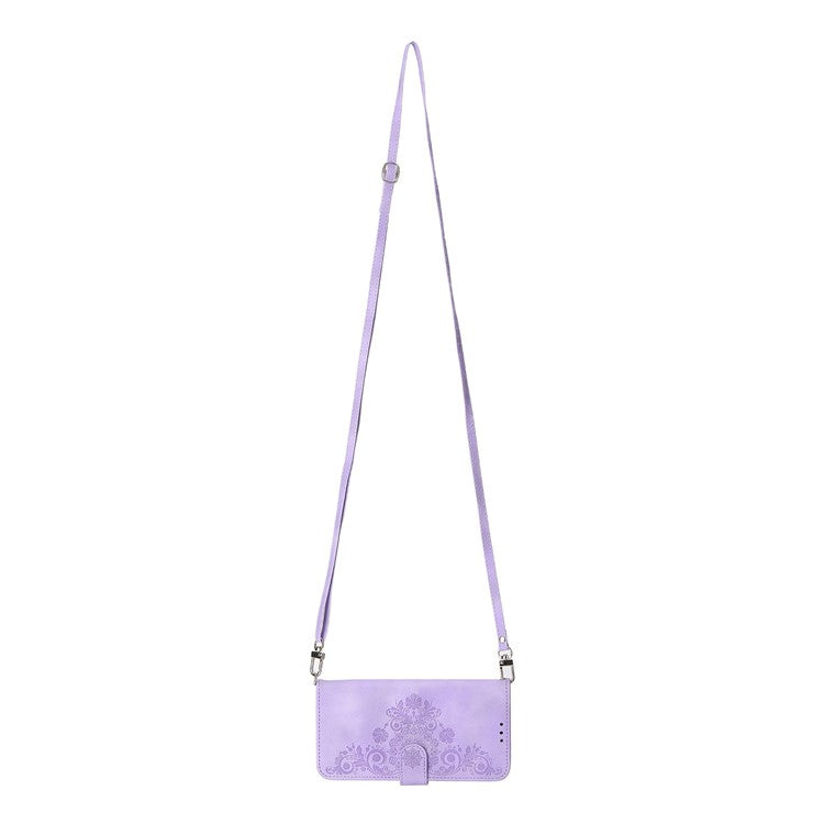 For Samsung Galaxy M35 5G Case Flower Pattern PU Leather Wallet Phone Cover with Strap - Light Purple