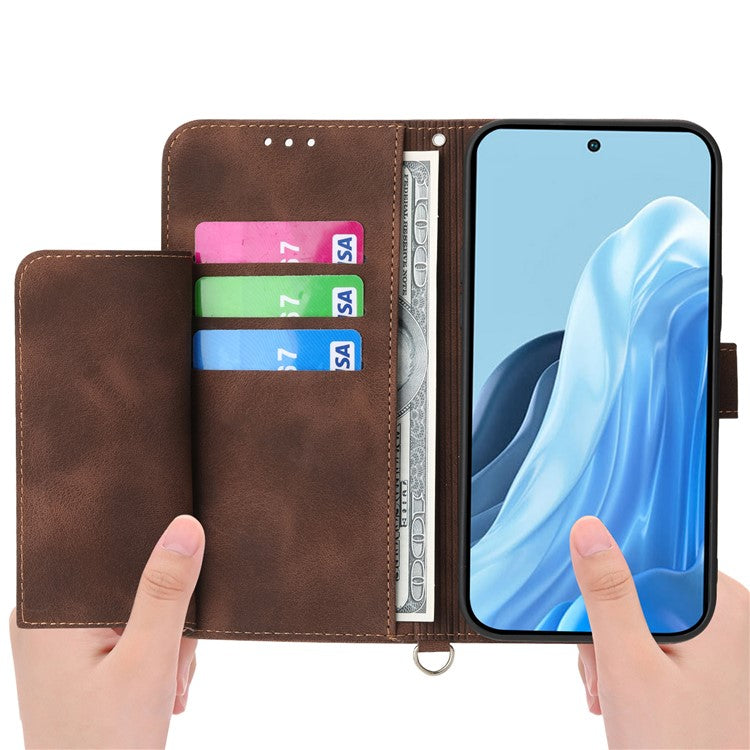For Samsung Galaxy M35 5G Case Flower Pattern PU Leather Wallet Phone Cover with Strap - Brown