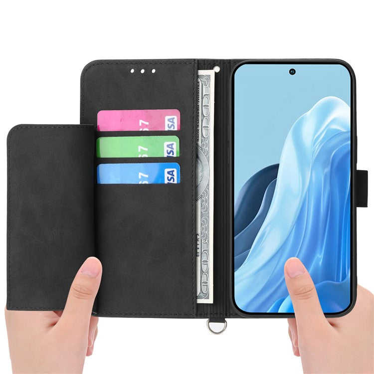 For Samsung Galaxy M35 5G Case Flower Pattern PU Leather Wallet Phone Cover with Strap - Black