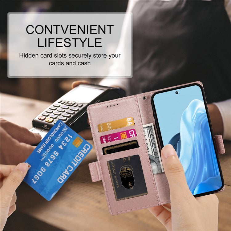 DF-010 For Samsung Galaxy M35 5G Stand Case PU Leather Wallet Phone Cover - Rose Gold