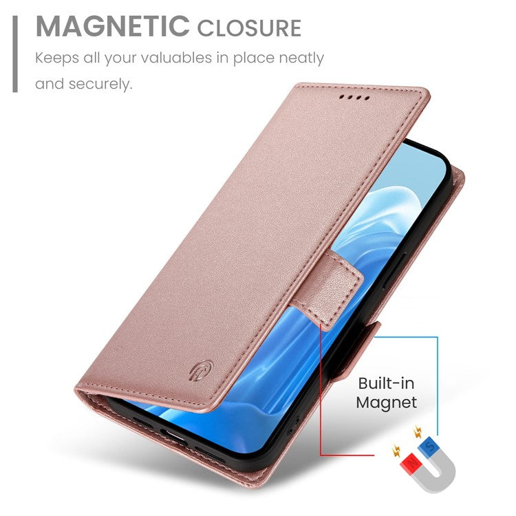 DF-010 For Samsung Galaxy M35 5G Stand Case PU Leather Wallet Phone Cover - Rose Gold