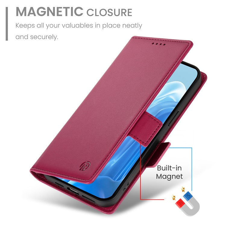 DF-010 For Samsung Galaxy M35 5G Stand Case PU Leather Wallet Phone Cover - Wine Red