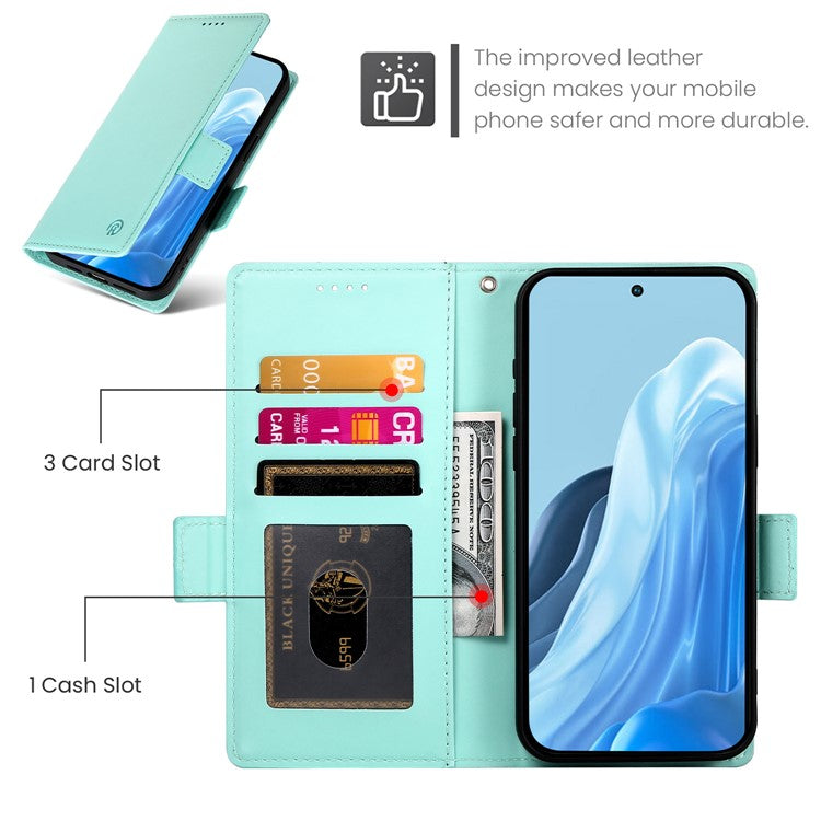 DF-010 For Samsung Galaxy M35 5G Stand Case PU Leather Wallet Phone Cover - Mint Green