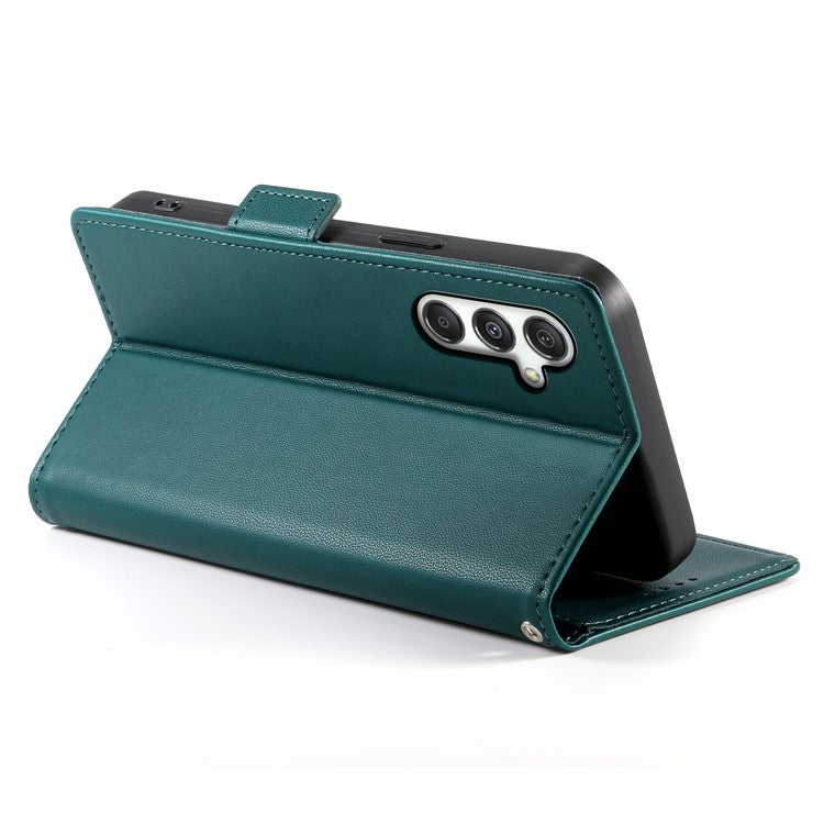 DF-010 For Samsung Galaxy M35 5G Stand Case PU Leather Wallet Phone Cover - Blackish Green