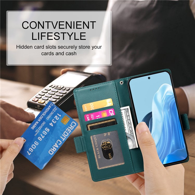 DF-010 For Samsung Galaxy M35 5G Stand Case PU Leather Wallet Phone Cover - Blackish Green