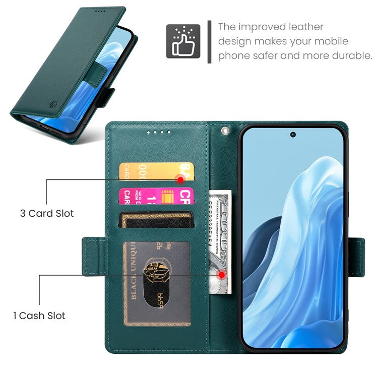 DF-010 For Samsung Galaxy M35 5G Stand Case PU Leather Wallet Phone Cover - Blackish Green