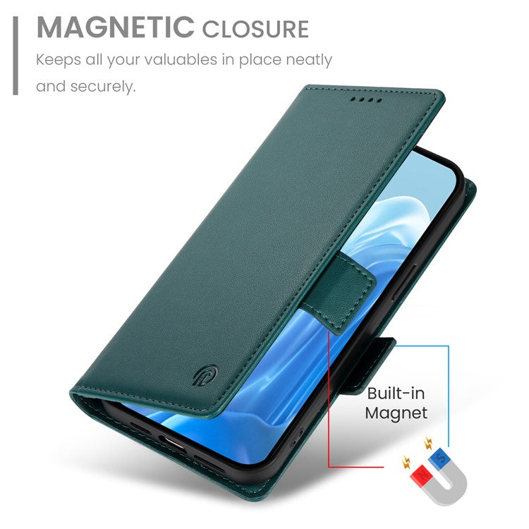 DF-010 For Samsung Galaxy M35 5G Stand Case PU Leather Wallet Phone Cover - Blackish Green