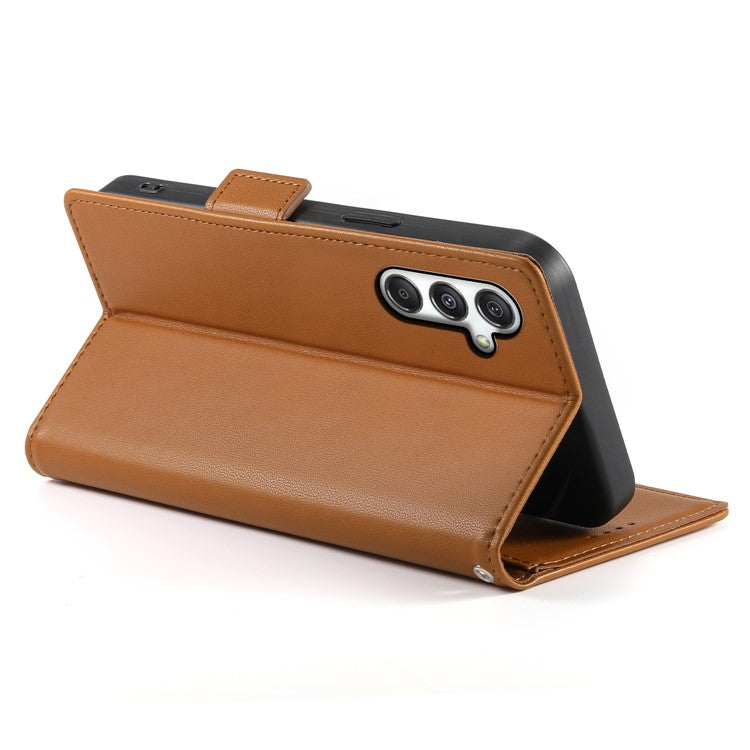 DF-010 For Samsung Galaxy M35 5G Stand Case PU Leather Wallet Phone Cover - Brown