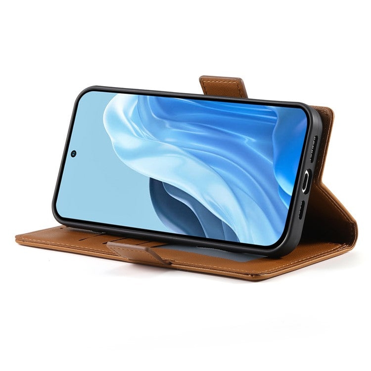 DF-010 For Samsung Galaxy M35 5G Stand Case PU Leather Wallet Phone Cover - Brown