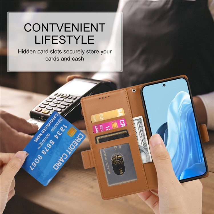DF-010 For Samsung Galaxy M35 5G Stand Case PU Leather Wallet Phone Cover - Brown