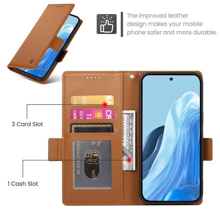 DF-010 For Samsung Galaxy M35 5G Stand Case PU Leather Wallet Phone Cover - Brown
