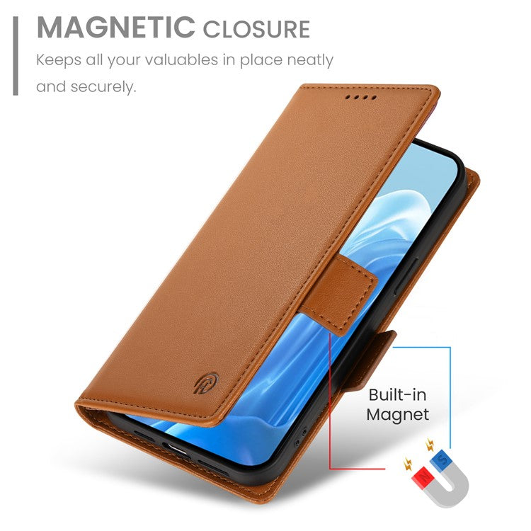 DF-010 For Samsung Galaxy M35 5G Stand Case PU Leather Wallet Phone Cover - Brown