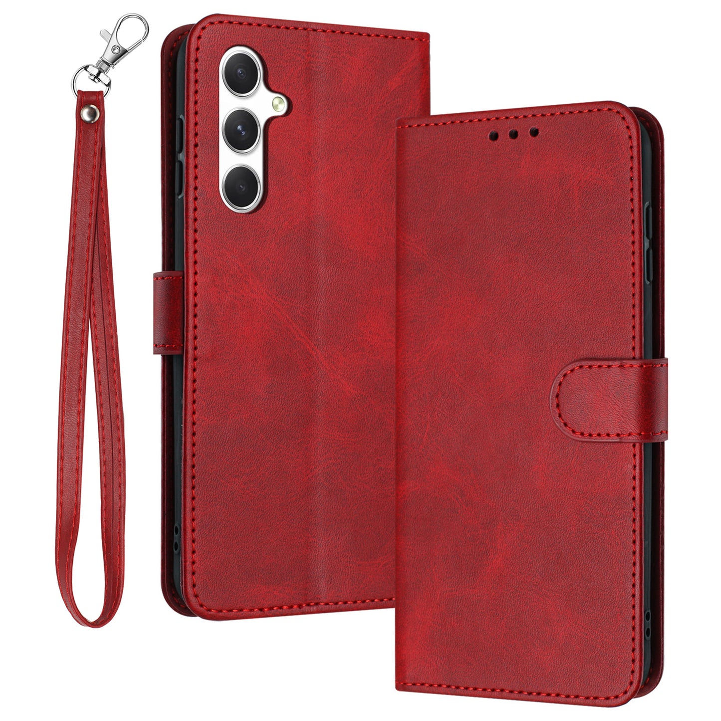 For Samsung Galaxy A16 5G / A16 4G Case Flip Stand PU Leather Wallet Phone Cover Calf Texture - Red