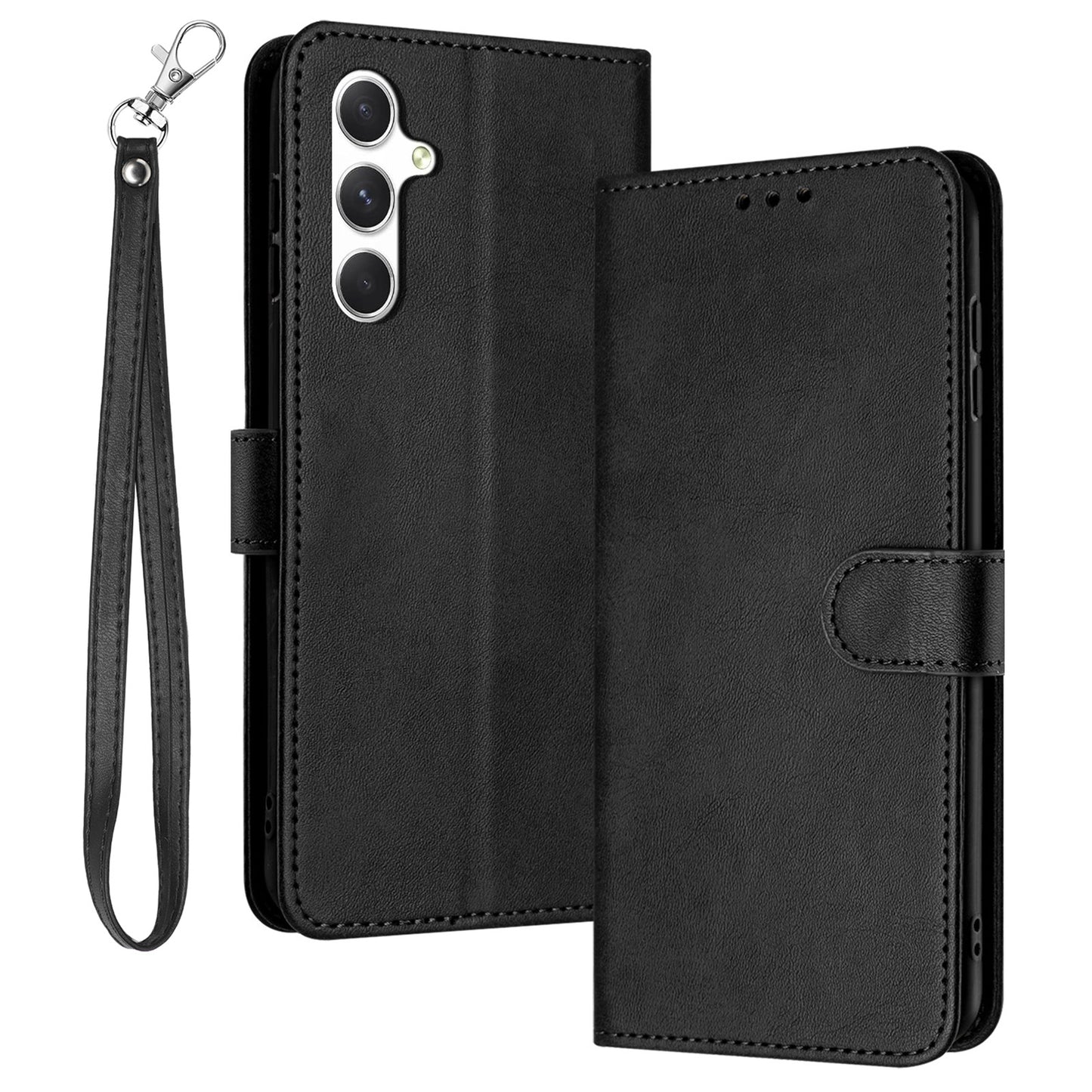 For Samsung Galaxy A16 5G / A16 4G Case Flip Stand PU Leather Wallet Phone Cover Calf Texture - Black