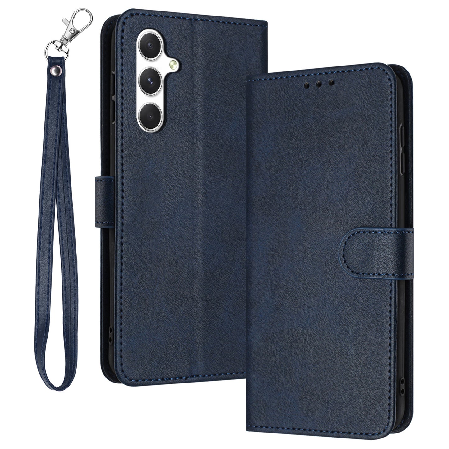 For Samsung Galaxy A16 5G / A16 4G Case Flip Stand PU Leather Wallet Phone Cover Calf Texture - Sapphire