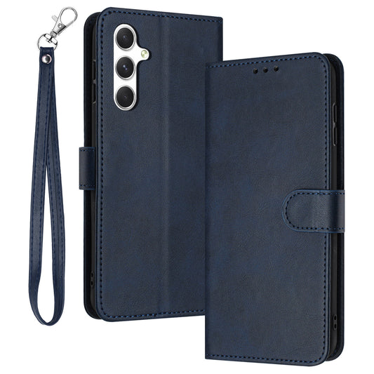 For Samsung Galaxy A16 5G / A16 4G Case Flip Stand PU Leather Wallet Phone Cover Calf Texture - Sapphire