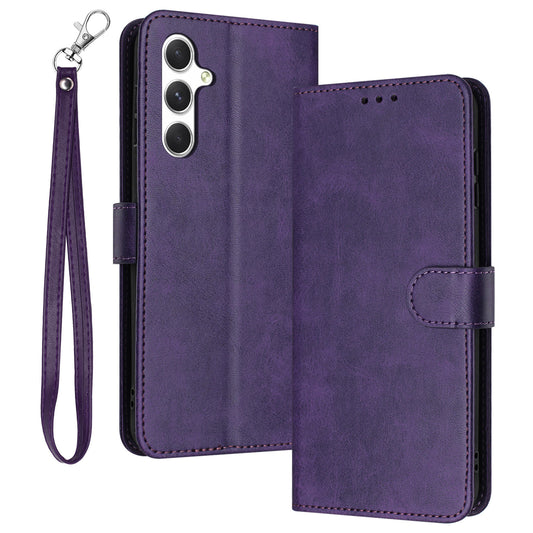 For Samsung Galaxy A16 5G / A16 4G Case Flip Stand PU Leather Wallet Phone Cover Calf Texture - Purple