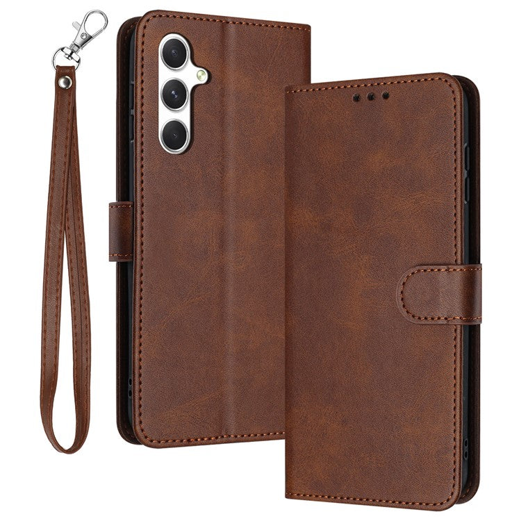 For Samsung Galaxy M35 5G Case Flip Stand PU Leather Wallet Phone Cover Calf Texture - Brown
