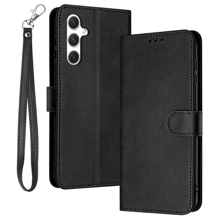 For Samsung Galaxy M35 5G Case Flip Stand PU Leather Wallet Phone Cover Calf Texture - Black