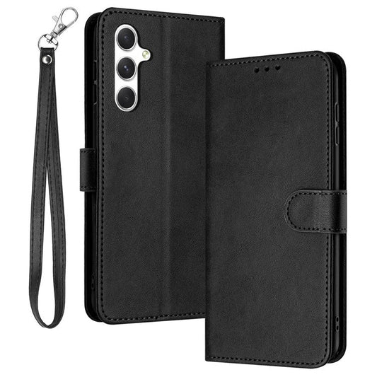 For Samsung Galaxy M35 5G Case Flip Stand PU Leather Wallet Phone Cover Calf Texture - Black