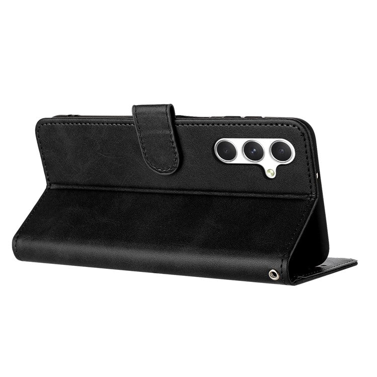 For Samsung Galaxy M35 5G Case Flip Stand PU Leather Wallet Phone Cover Calf Texture - Black